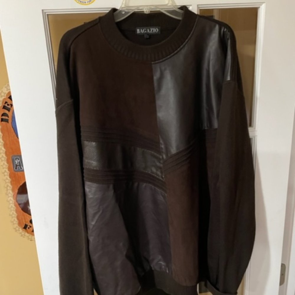 BAGAZIO Cashmere, Leather & Wool Pullover Sweater, XXL (Brown)
